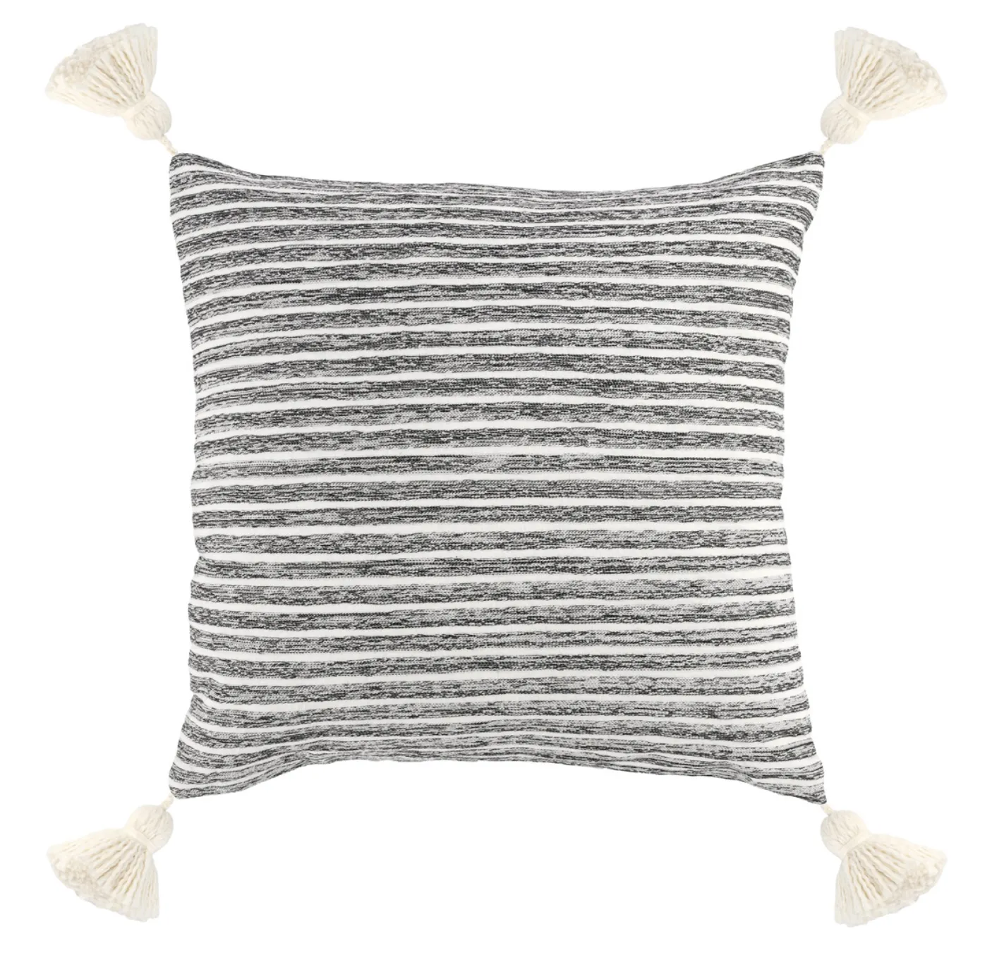 18X18 GREY/IVORY TASSEL PILLOW