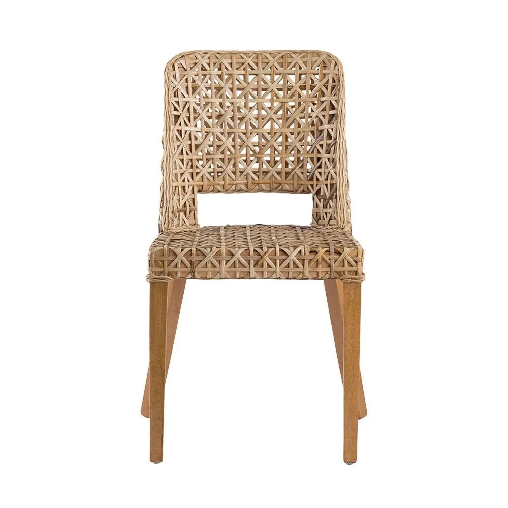 21 Inch Dining Side Chair, Woven Rattan Backrest, Wood Frame, Natural Brown By Casagear Home