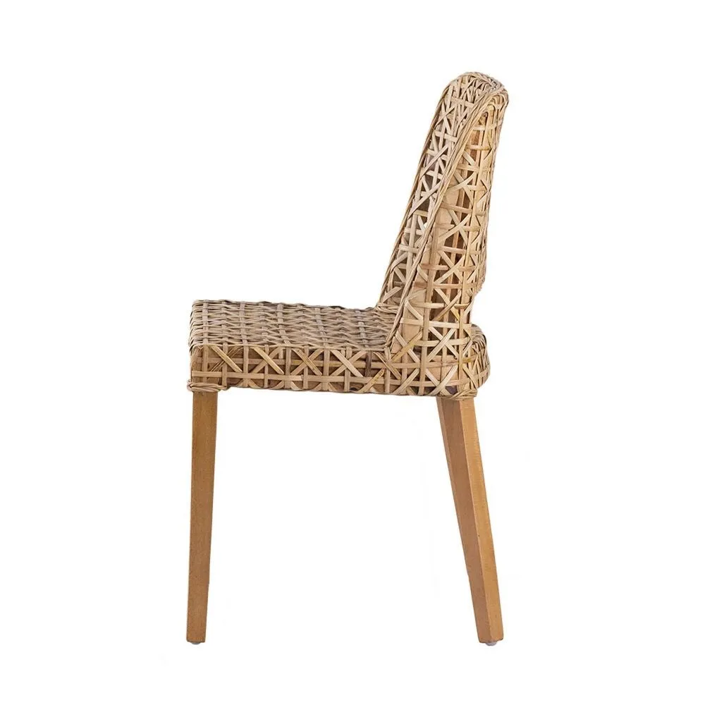 21 Inch Dining Side Chair, Woven Rattan Backrest, Wood Frame, Natural Brown By Casagear Home