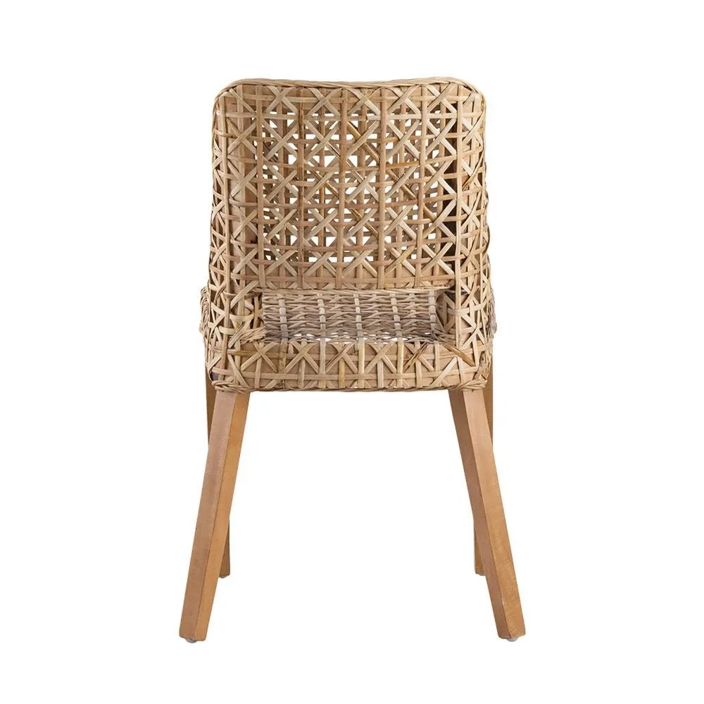 21 Inch Dining Side Chair, Woven Rattan Backrest, Wood Frame, Natural Brown By Casagear Home
