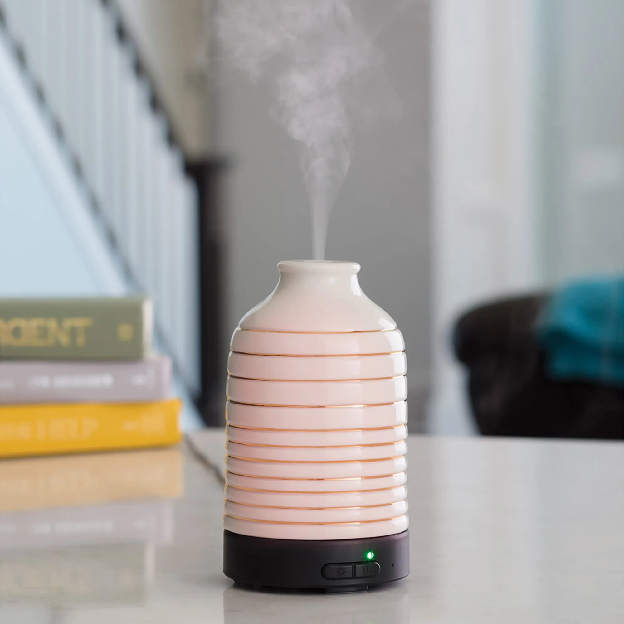 Airomé Serenity Medium Porcelain Essential Oil Diffuser|100 mL Humidifying Ultrasonic Aromatherapy Diffuser 8 Colorful LED Lights, Intermittent & Continual Mist, Auto Shut-Off, White