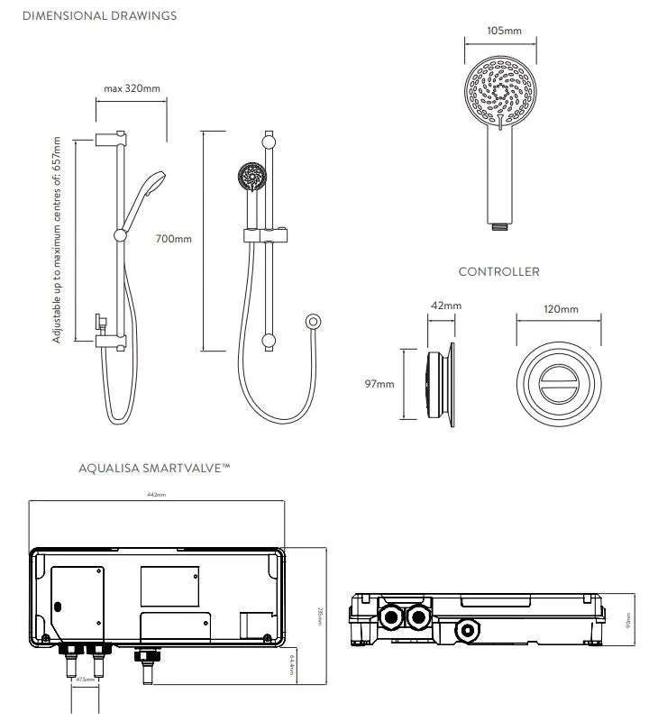 Aqualisa Quartz Classic Smart Concealed Shower with Adjustable Head - Gravity Pumped QZD.A2.BV.23