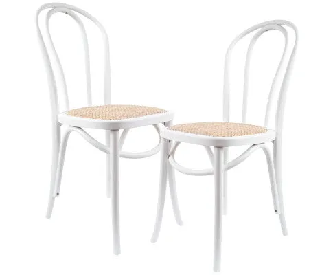 Azalea Arched Back Dining Chair 2 Set Solid Elm Timber Wood Rattan Seat - White