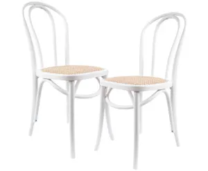 Azalea Arched Back Dining Chair 2 Set Solid Elm Timber Wood Rattan Seat - White