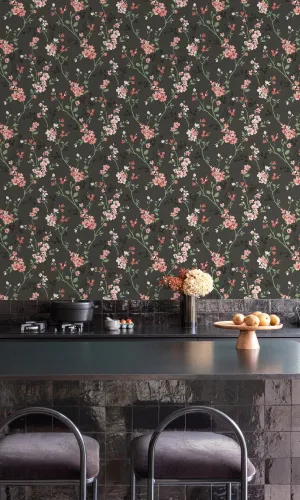 Black Classic Minimalist Floral Wallpaper R9302