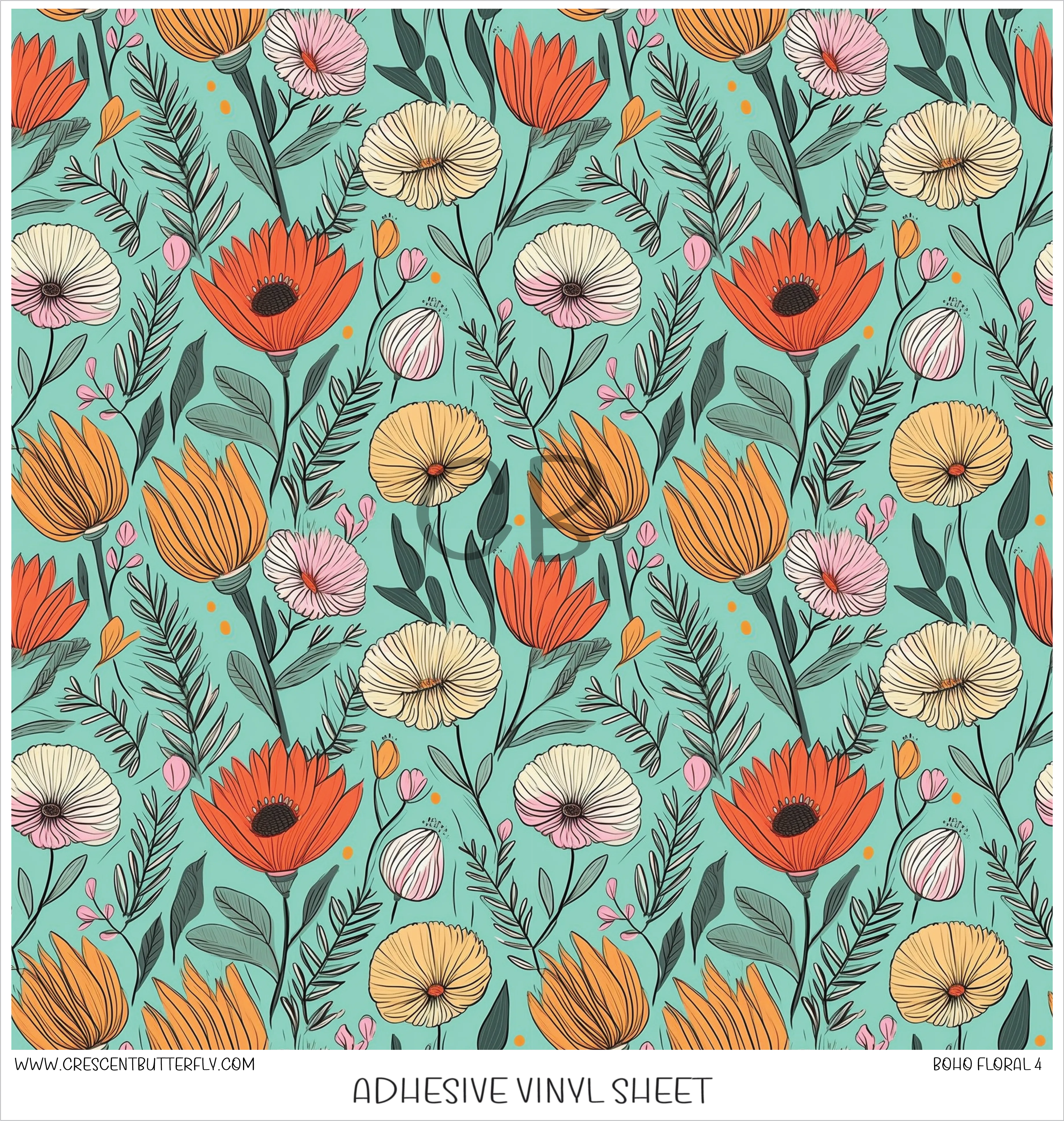 Boho Floral 4 Printed Vinyl Sheet/Wrap