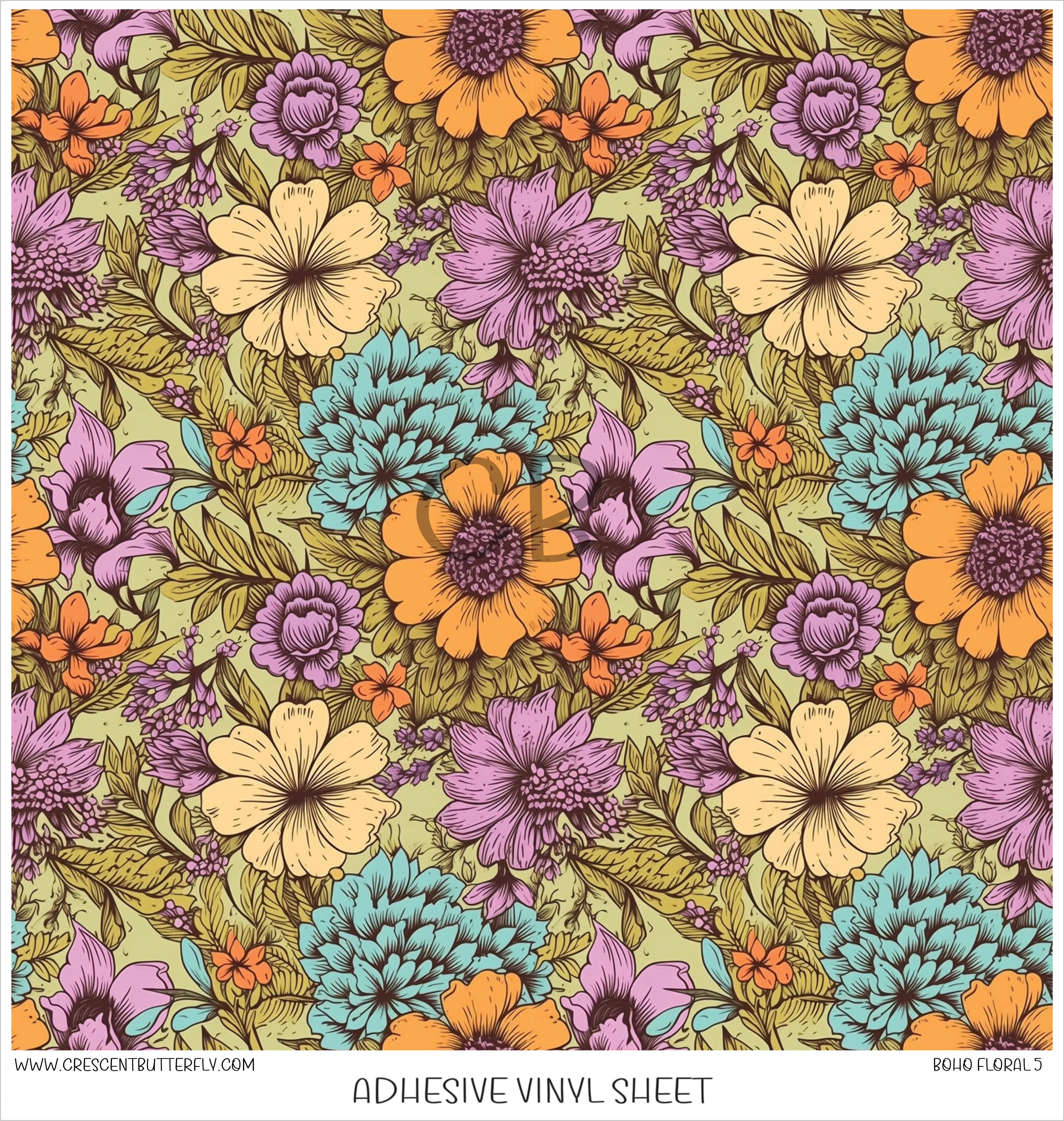 Boho Floral 5 Printed Vinyl Sheet/Wrap
