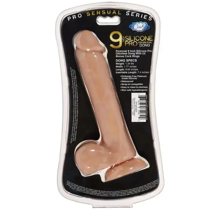 Cloud 9 Pro Sensual Premium Silicone Dong W/ 3 C Rings 9 "