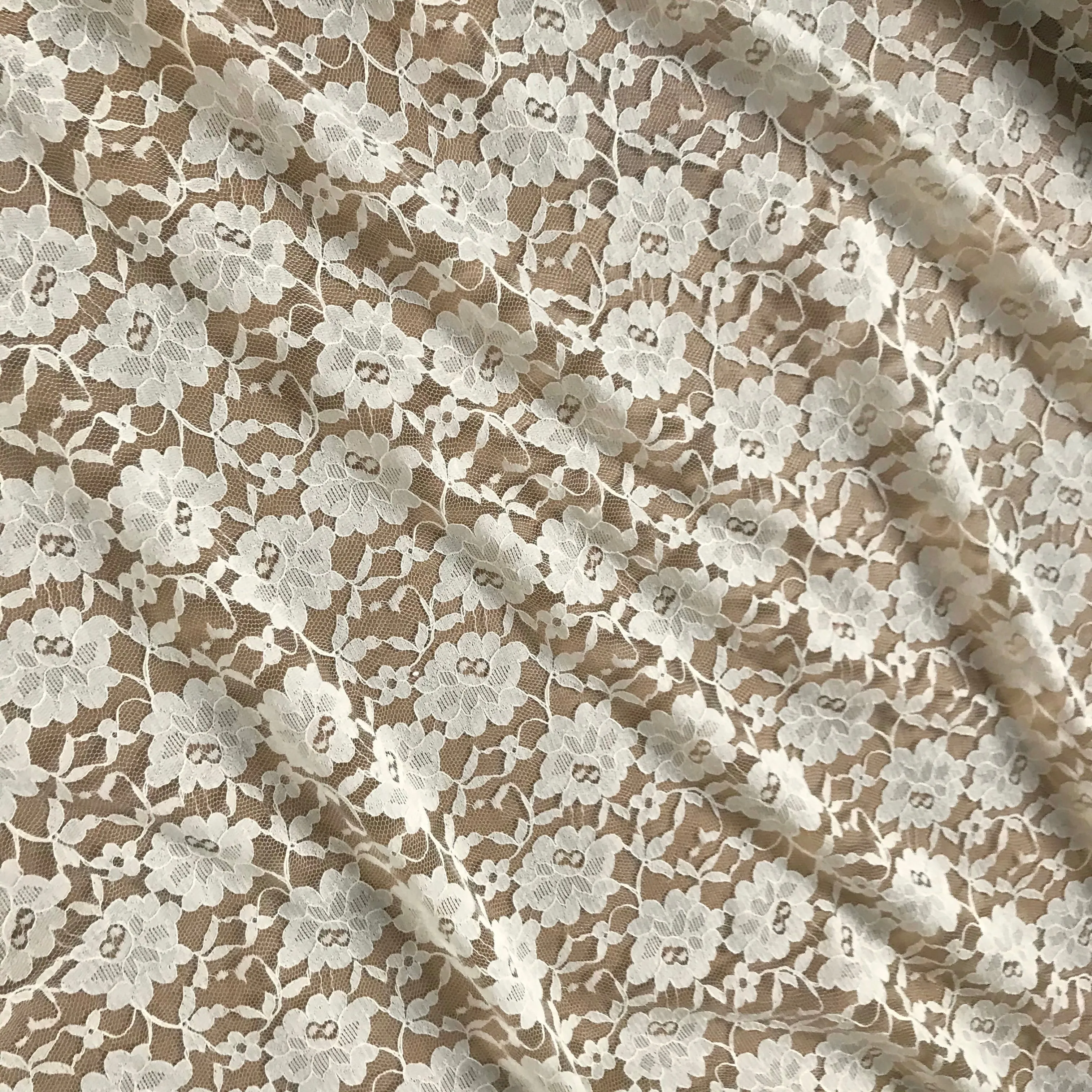 Daisy Ivory Tan Floral Lace Overlay Upholstery Fabric - 54"