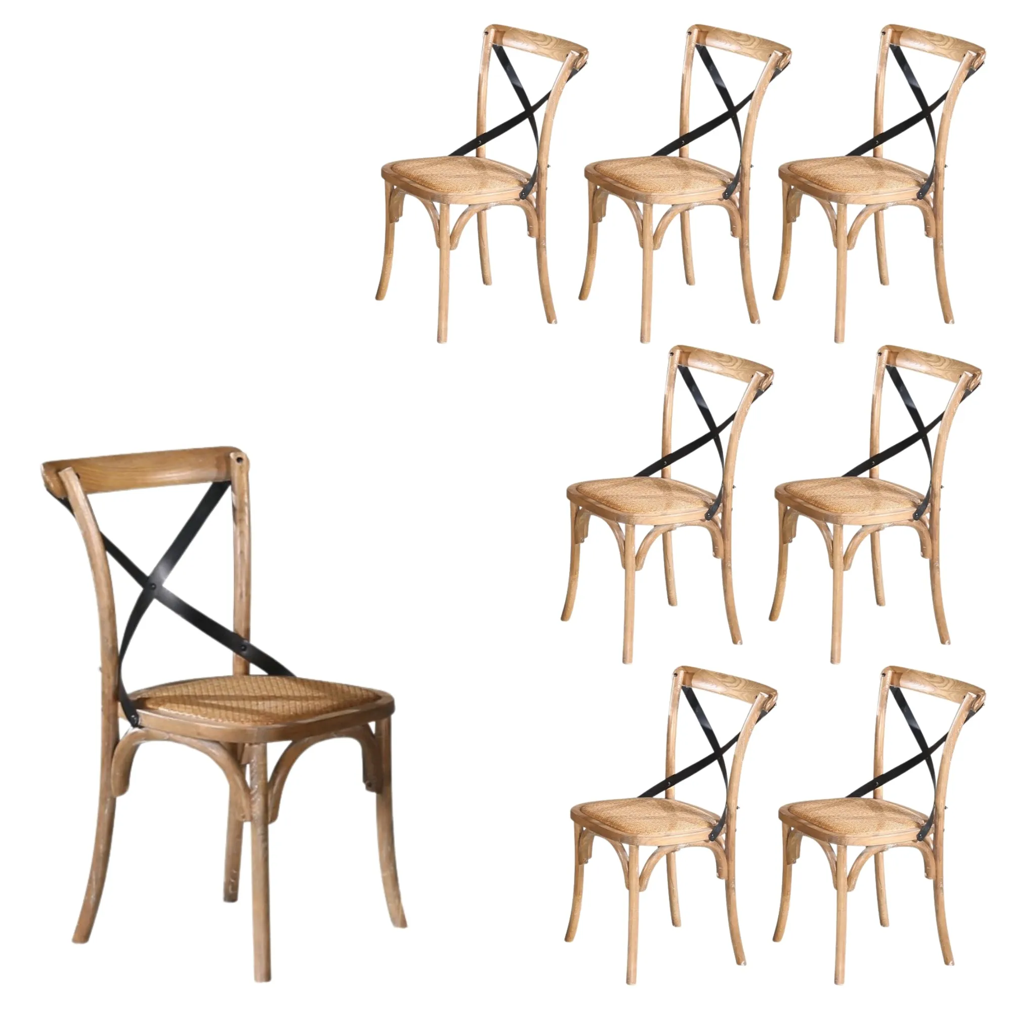 Elegant X-Back Birchwood Dining Chairs Set, Natural - 8pc