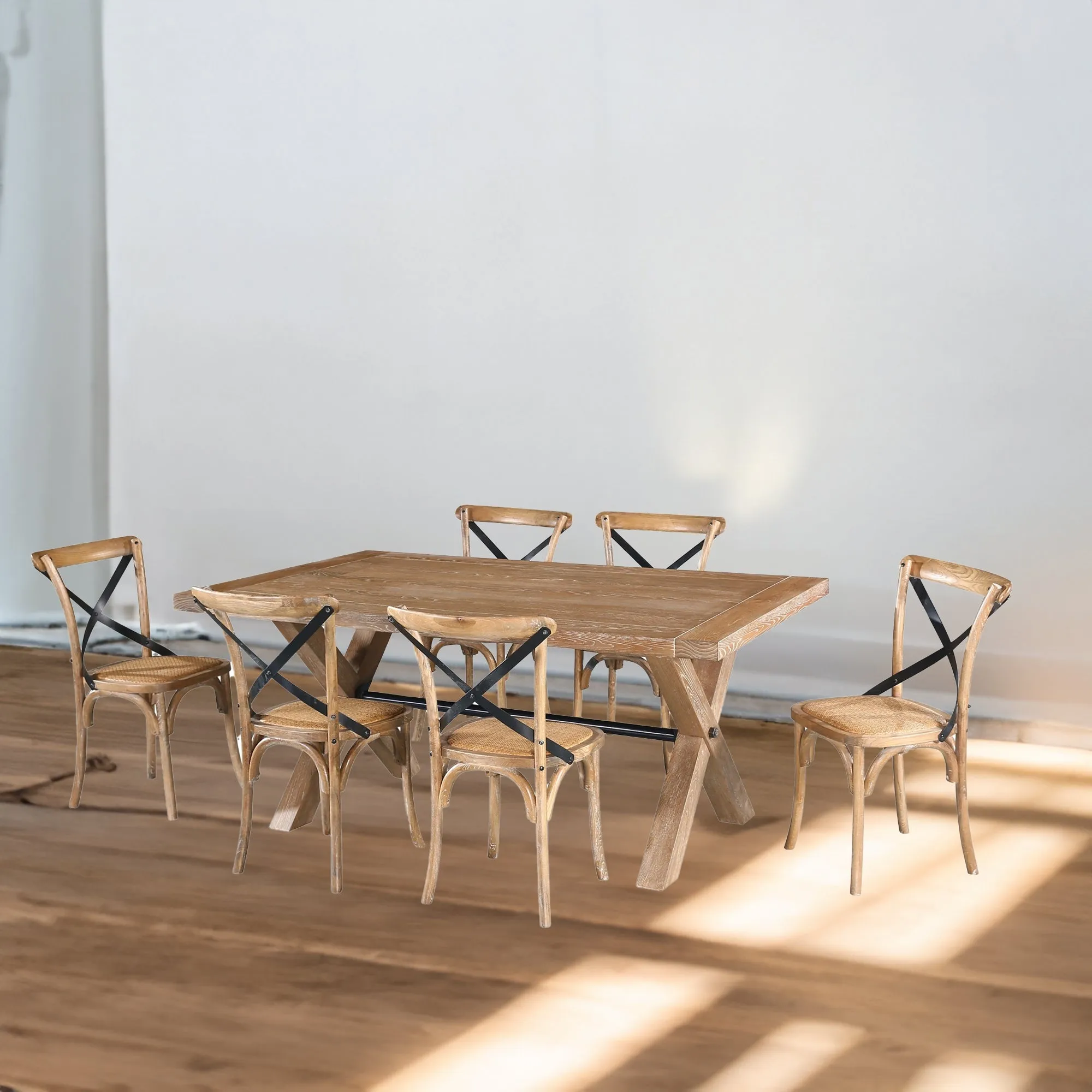 Elegant X-Back Birchwood Dining Chairs Set, Natural - 8pc