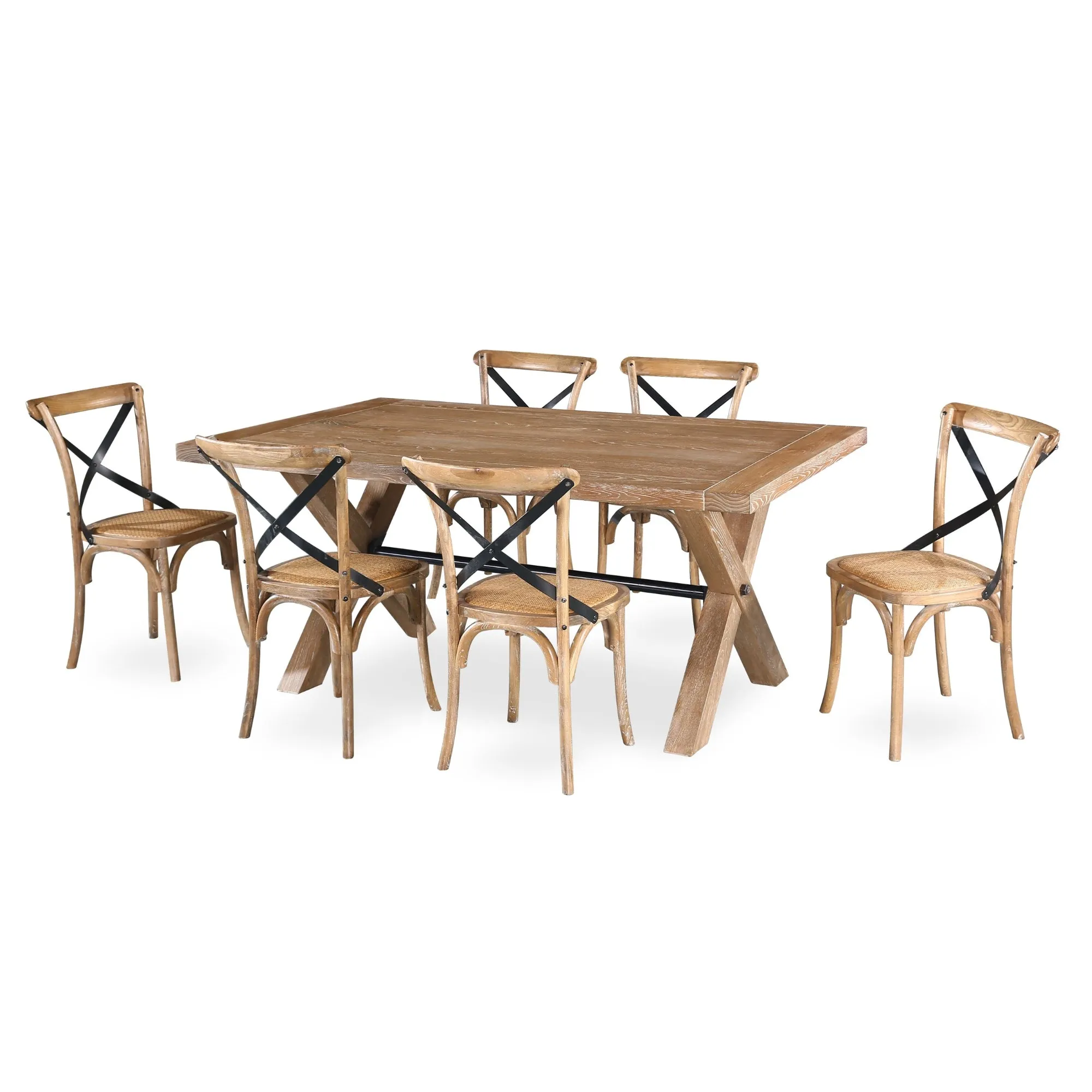 Elegant X-Back Birchwood Dining Chairs Set, Natural - 8pc