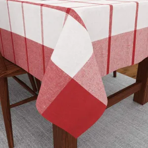 Encasa XO Table Cloth (10 ft Long) for 8 to 10 Seater Large Center Dining Table - Red Checks with Borders - Heavy Homespun Eco-Cotton Fabric, Washable, for Home, Garden, Hotel & Restaurant