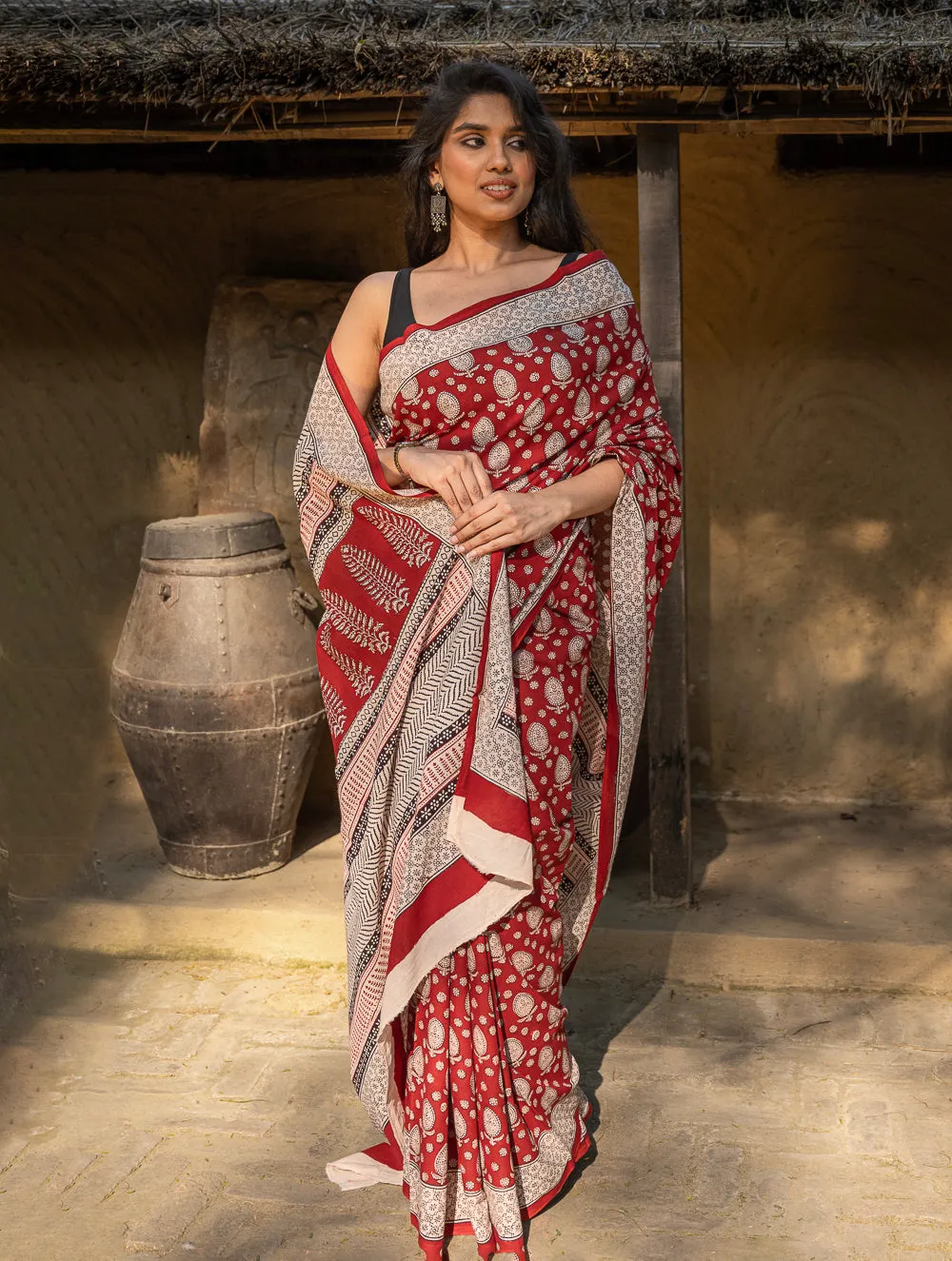 Exclusive Bagh Hand Block Printed Cotton Saree -  Floral Appeal