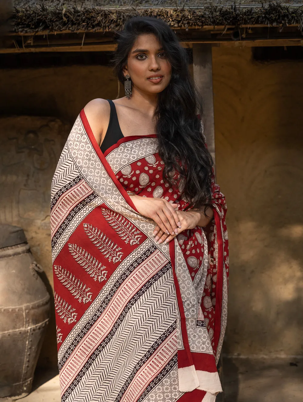 Exclusive Bagh Hand Block Printed Cotton Saree -  Floral Appeal