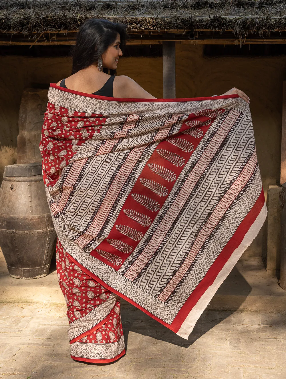 Exclusive Bagh Hand Block Printed Cotton Saree -  Floral Appeal