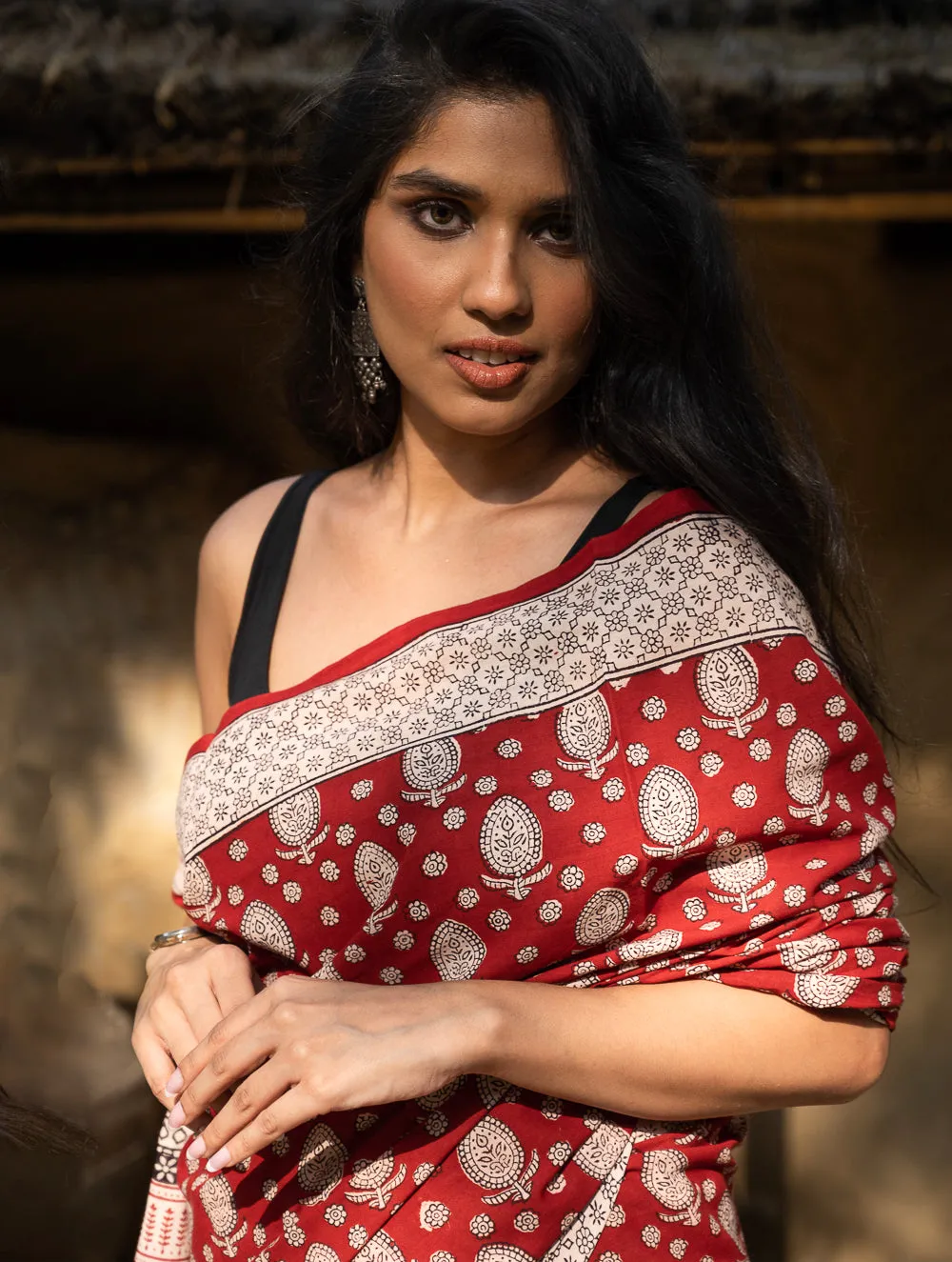 Exclusive Bagh Hand Block Printed Cotton Saree -  Floral Appeal