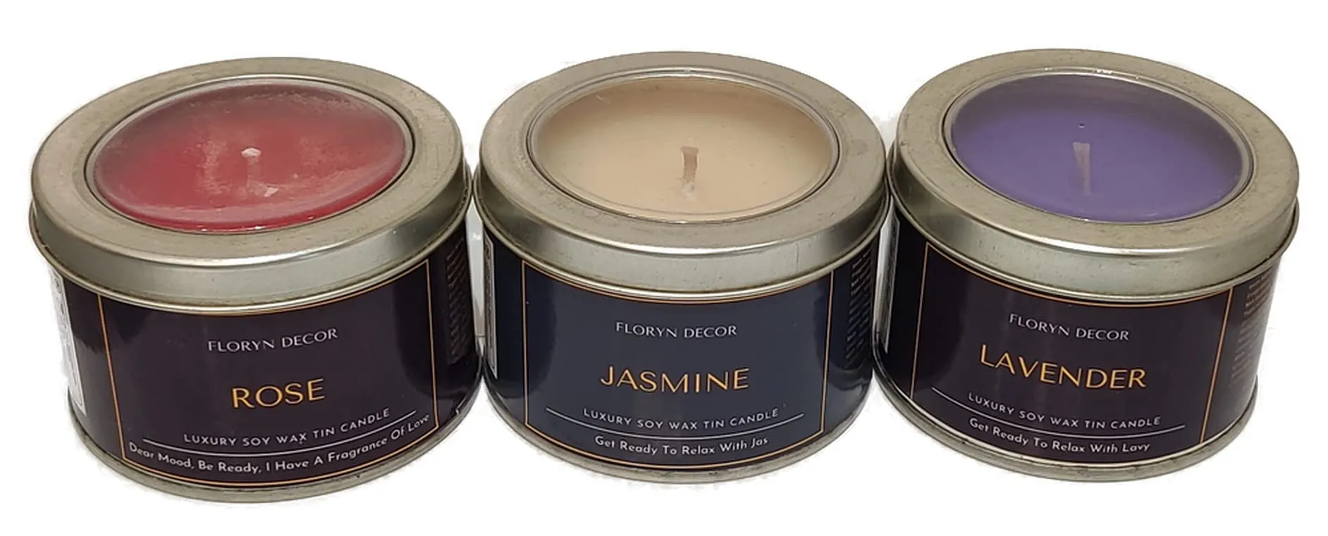 Floryn Decor� Tin Scented Candles | Soy Candles Scented | Scented Candles for Home Decoration | Scented Candles Set (Rose | Lavender | Jasmine, Combo of 3)