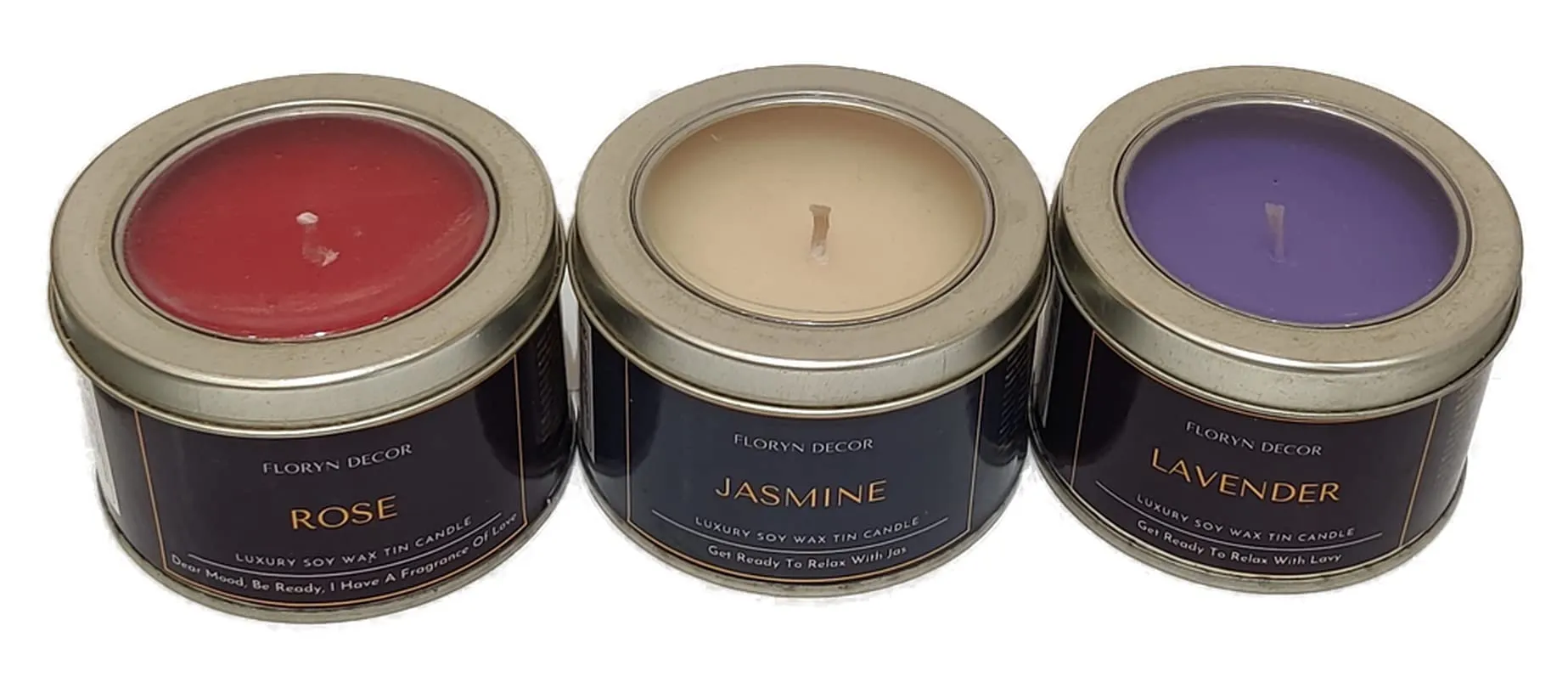 Floryn Decor� Tin Scented Candles | Soy Candles Scented | Scented Candles for Home Decoration | Scented Candles Set (Rose | Lavender | Jasmine, Combo of 3)
