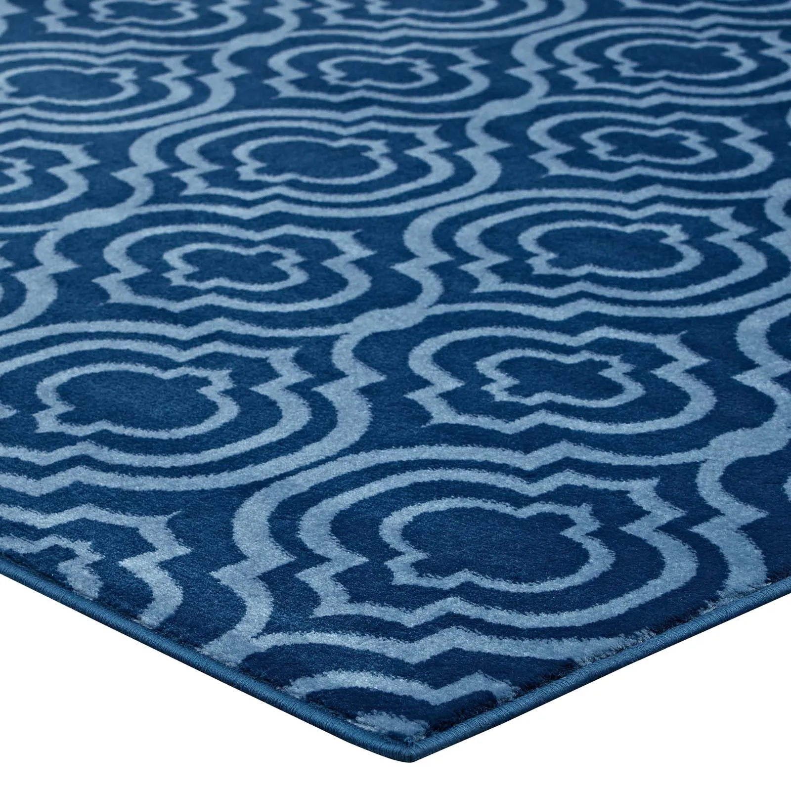 Frame Transitional Moroccan Trellis 5x8 Area Rug  Moroccan Blue and Light Blue