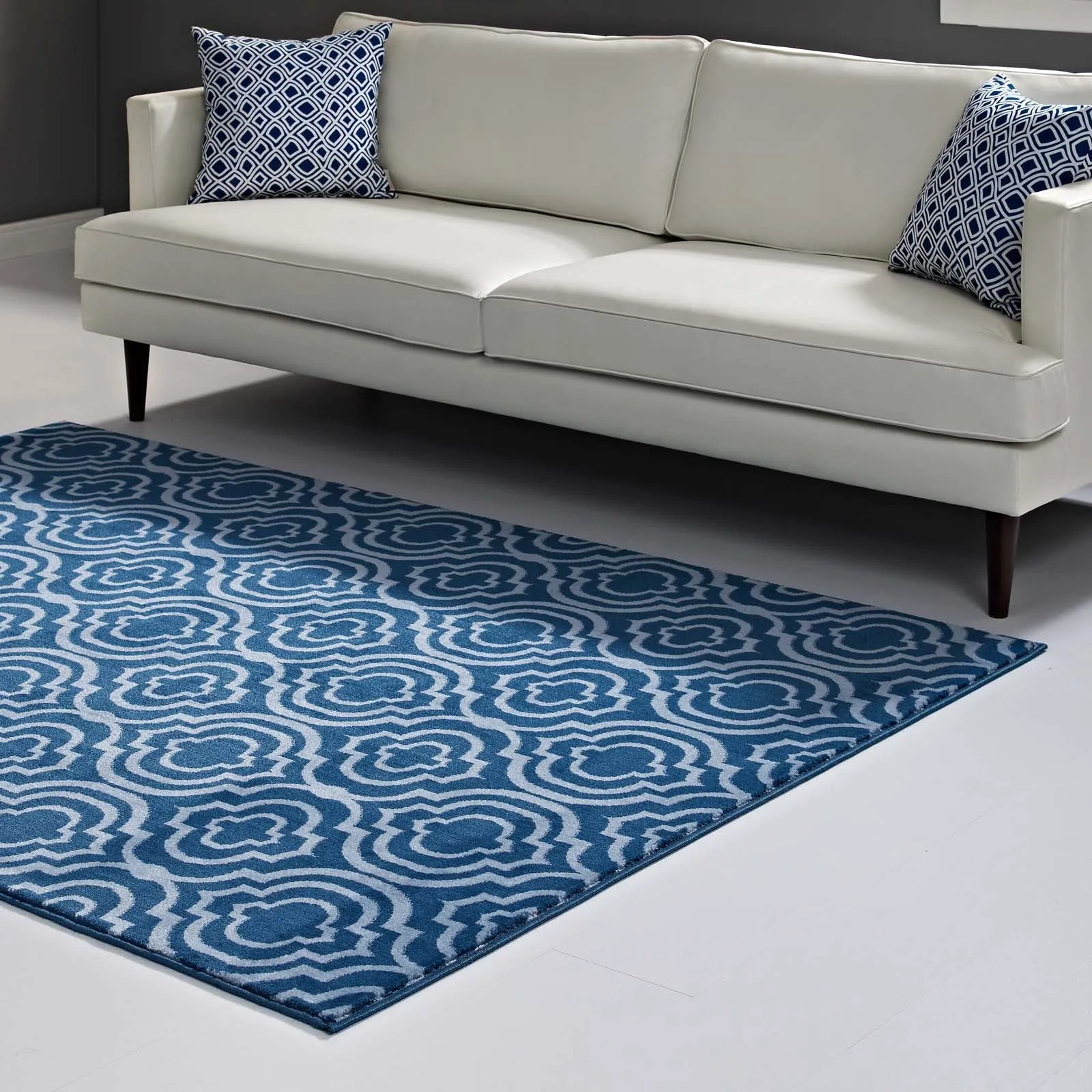 Frame Transitional Moroccan Trellis 5x8 Area Rug  Moroccan Blue and Light Blue