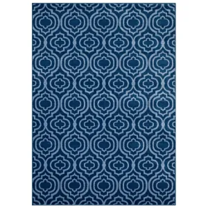 Frame Transitional Moroccan Trellis 5x8 Area Rug  Moroccan Blue and Light Blue