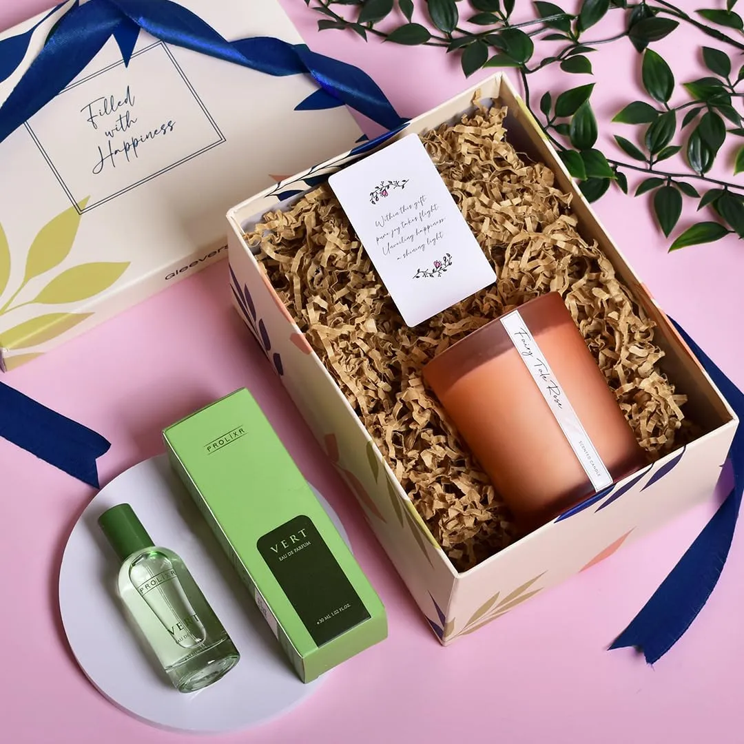 Gleevers Gift for Women | Gift Box Pack of 2 with Perfume(30 ml) & Candle (Rose,250 gm) | Birthday Gift, Anniversary Gift, Valentine Gift, Secret Santa Gifts