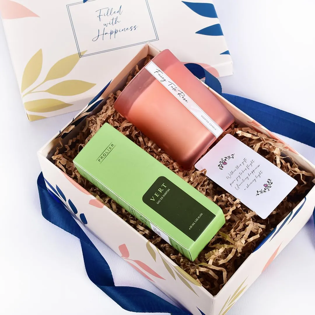 Gleevers Gift for Women | Gift Box Pack of 2 with Perfume(30 ml) & Candle (Rose,250 gm) | Birthday Gift, Anniversary Gift, Valentine Gift, Secret Santa Gifts
