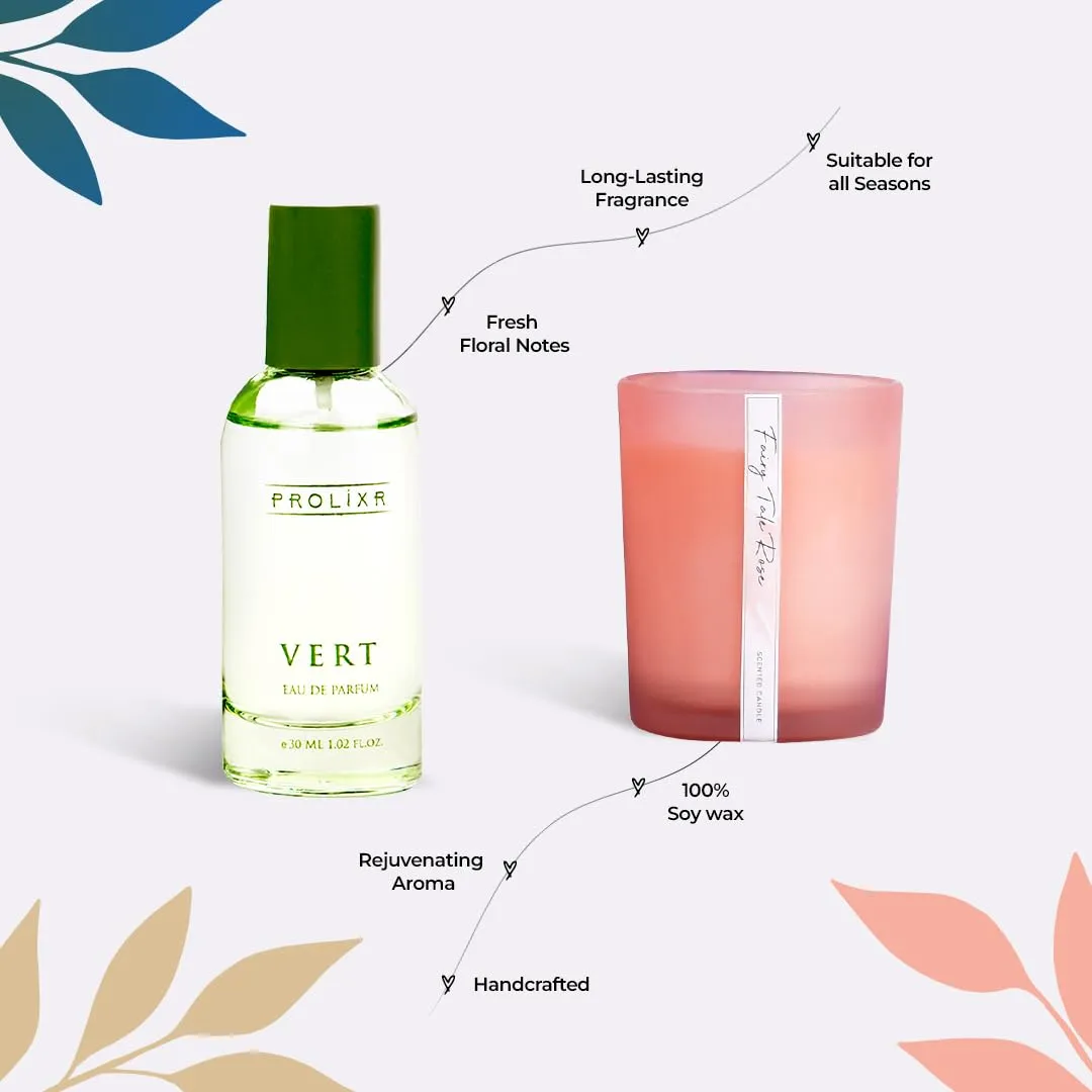 Gleevers Gift for Women | Gift Box Pack of 2 with Perfume(30 ml) & Candle (Rose,250 gm) | Birthday Gift, Anniversary Gift, Valentine Gift, Secret Santa Gifts