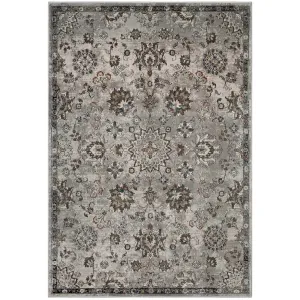 Hana Distressed Vintage Floral Lattice 8x10 Area Rug  Silver Blue, Beige and Brown