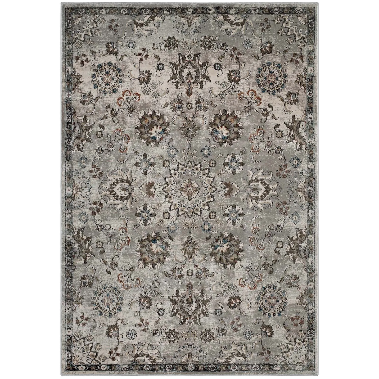 Hana Distressed Vintage Floral Lattice 8x10 Area Rug  Silver Blue, Beige and Brown