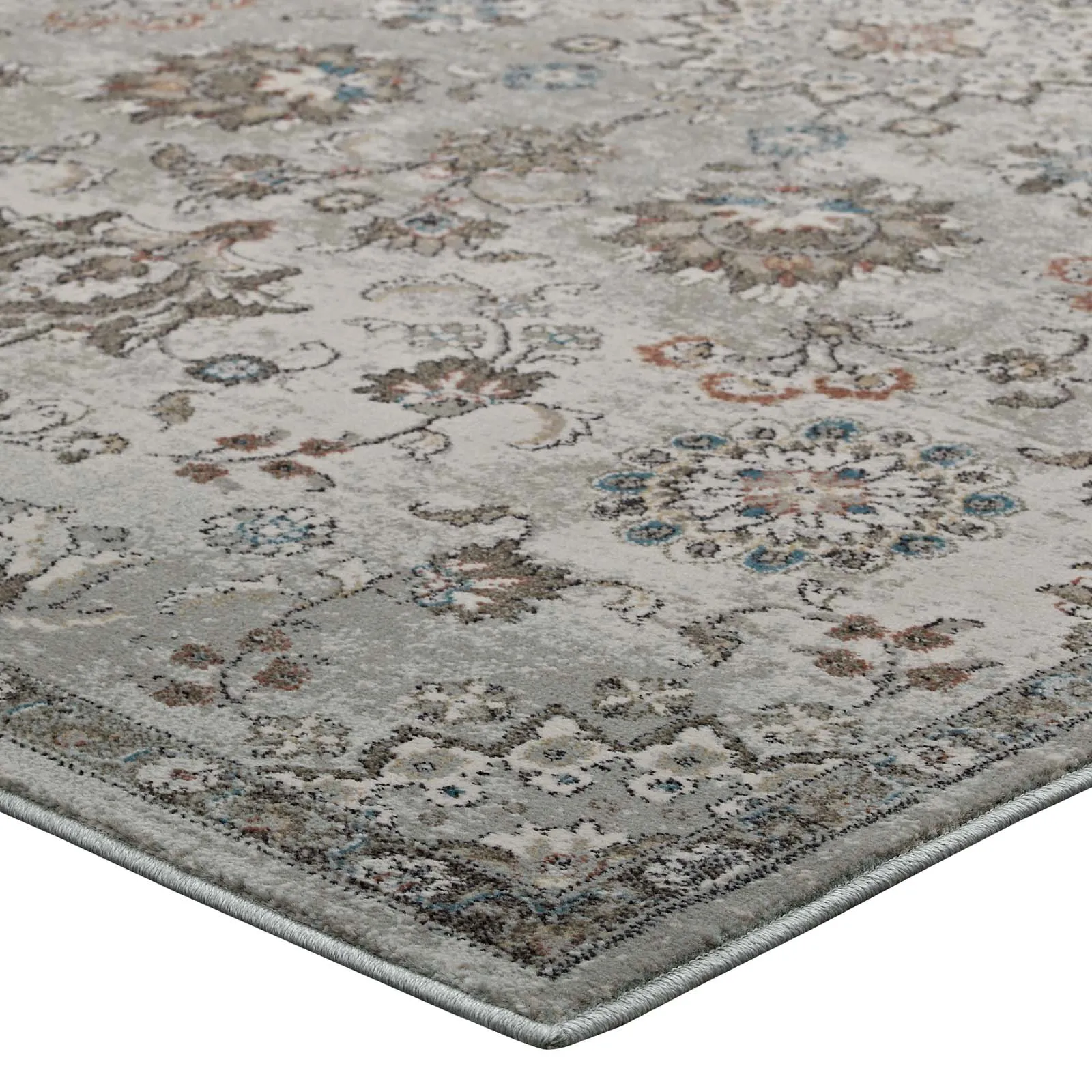 Hana Distressed Vintage Floral Lattice 8x10 Area Rug  Silver Blue, Beige and Brown