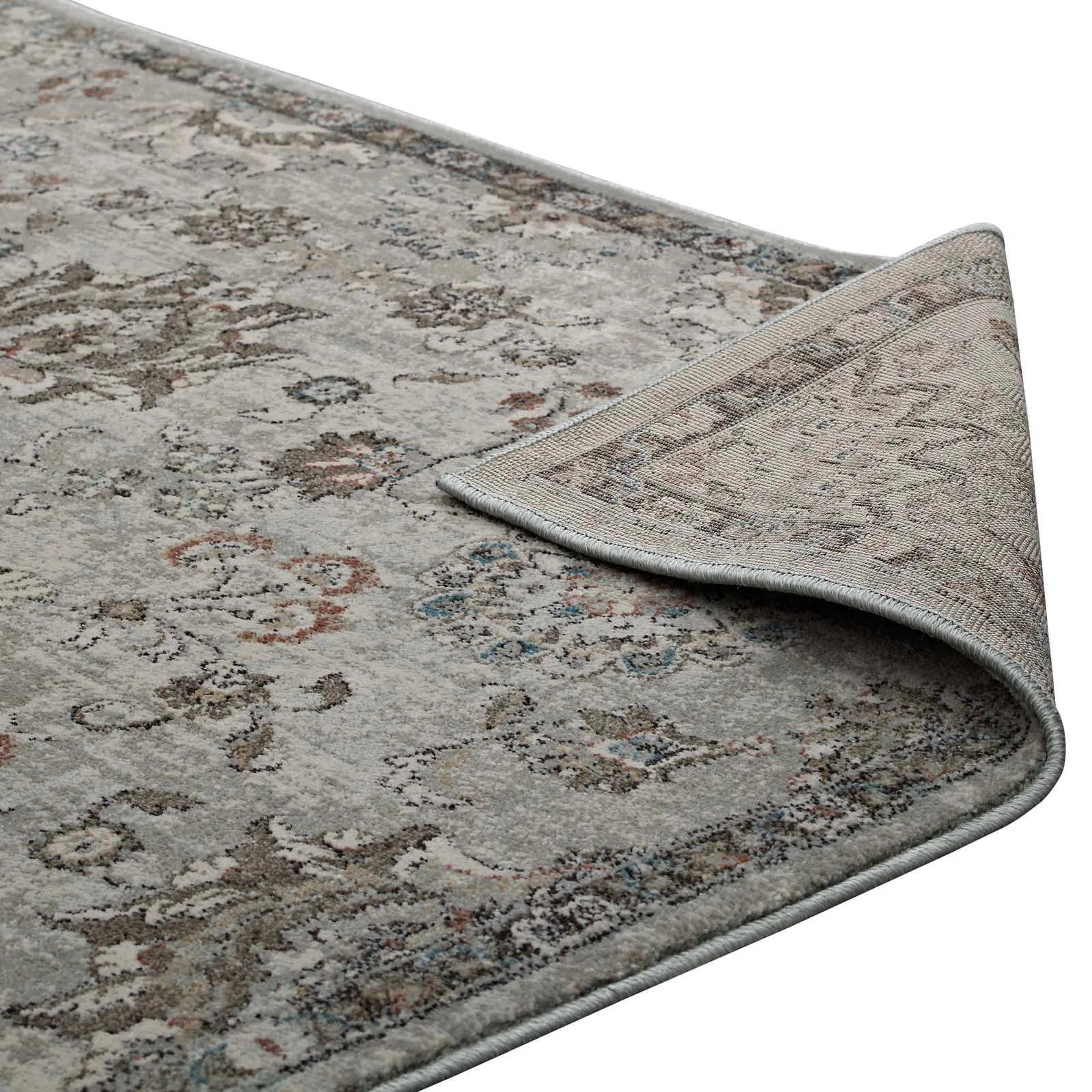 Hana Distressed Vintage Floral Lattice 8x10 Area Rug  Silver Blue, Beige and Brown