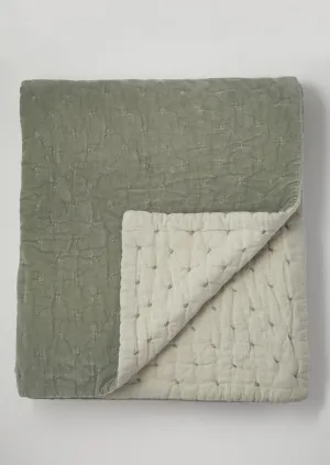 Hand Quilted Velvet Throw | Sage/Natural