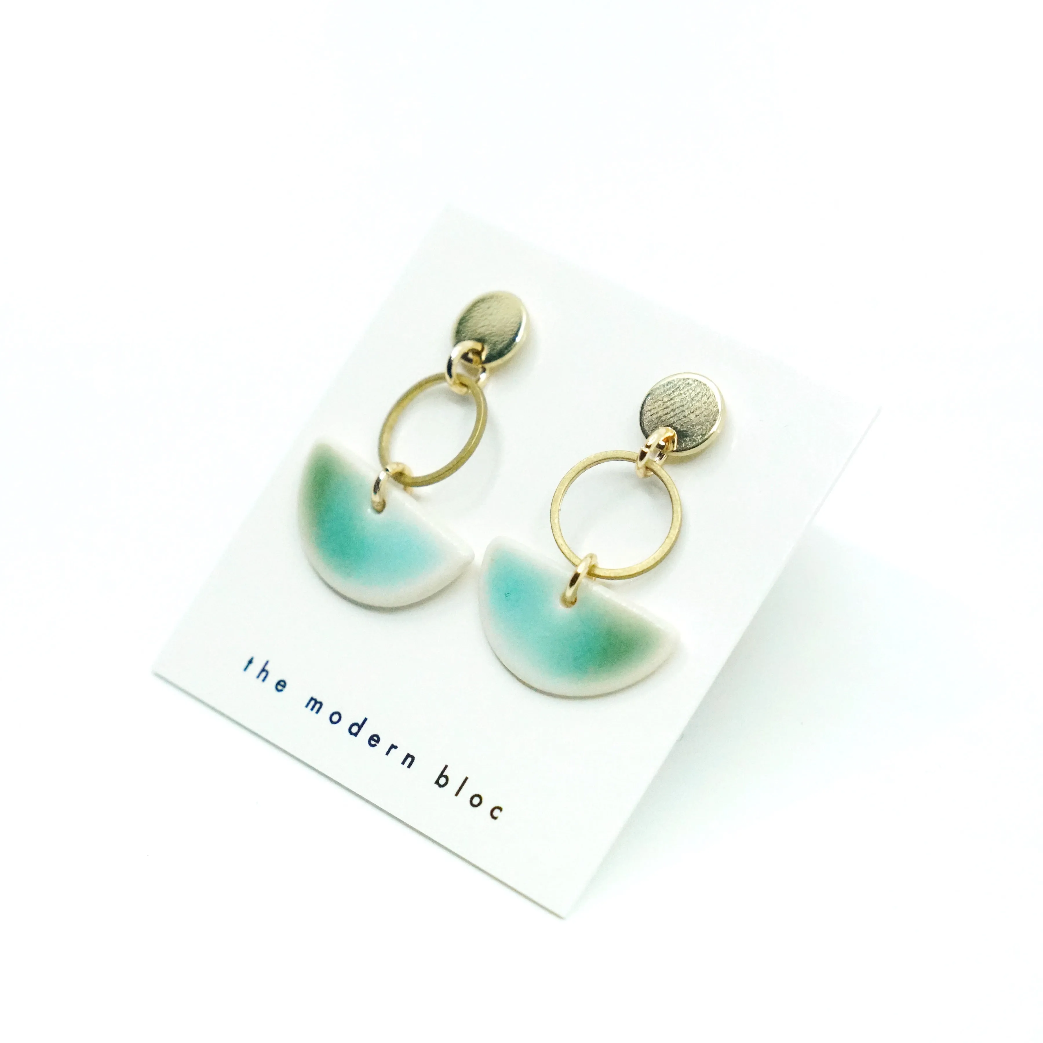 Hayden - Modern Crescent Porcelain Earrings - Green/Sea Glass