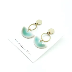Hayden - Modern Crescent Porcelain Earrings - Green/Sea Glass