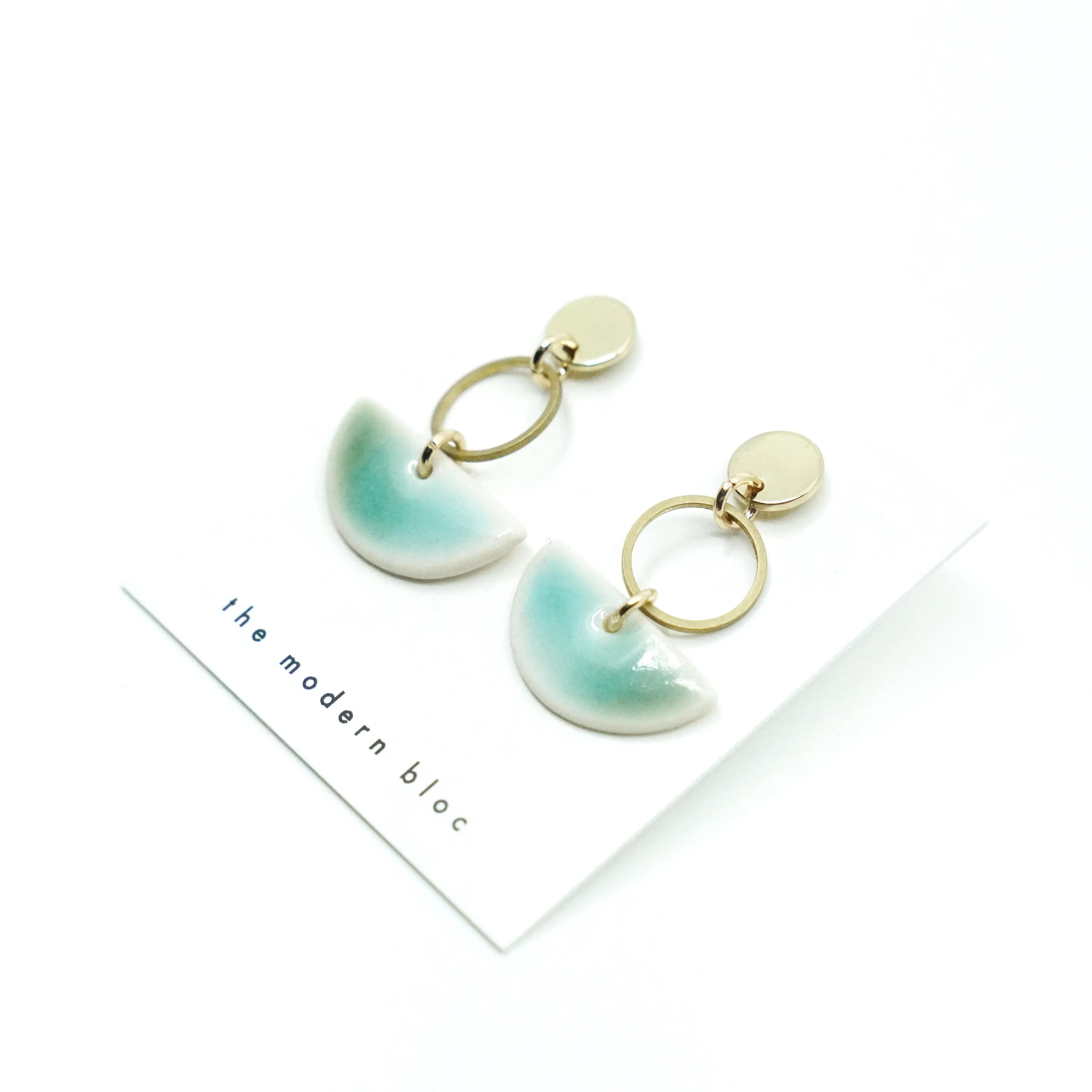 Hayden - Modern Crescent Porcelain Earrings - Green/Sea Glass
