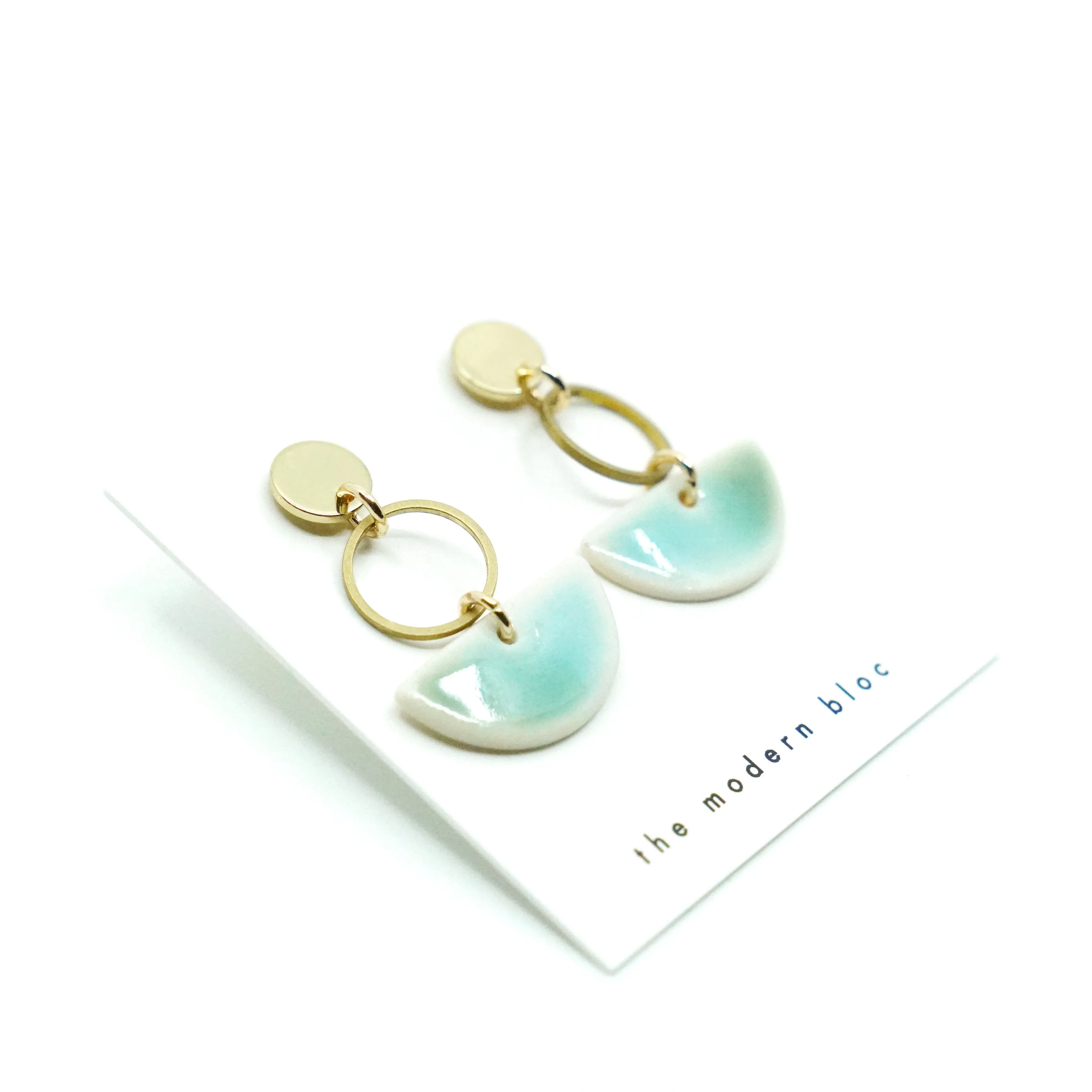 Hayden - Modern Crescent Porcelain Earrings - Green/Sea Glass