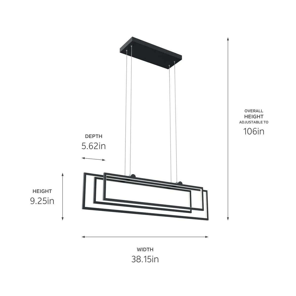 Jestin 38 in. 3 Lights LED Pendant Light Matte Black finish