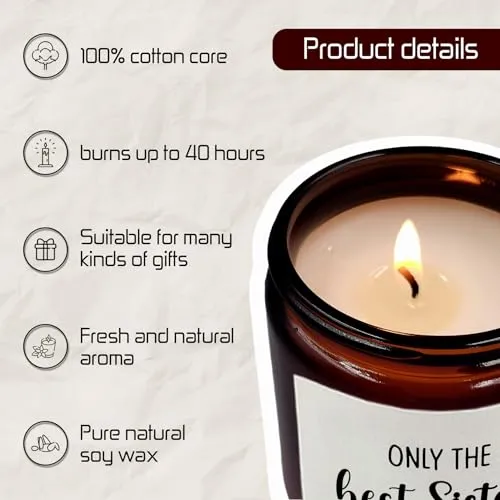 KU-DaYi Aunt Gifts Scented Candles, Sisters Gifts from Sister, Birthday Gifts for Women Aunts Friends Scented Candle Gifts for Sister Little Sister Best Sister Big Sister Amber Soy Wax Jar Candle 422