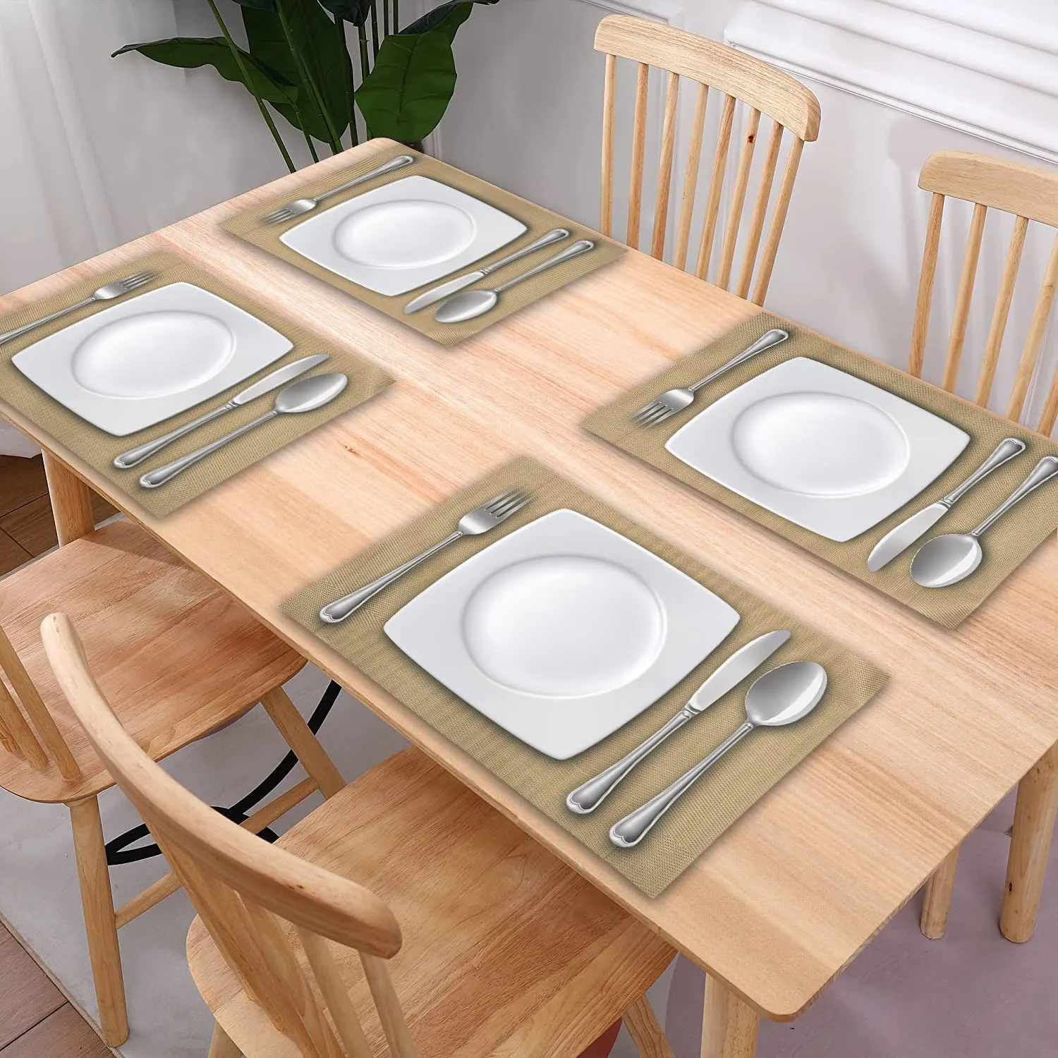 Kuber Industries PVC Reversible Dining Table Placemat for Dining Table, Home, Kitchen, Office and Outdoor Set of 6 (Light Brown)-50KM01308