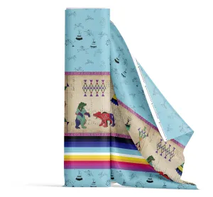 Ledger Bears Sky Satin Fabric By the Yard Pre Order