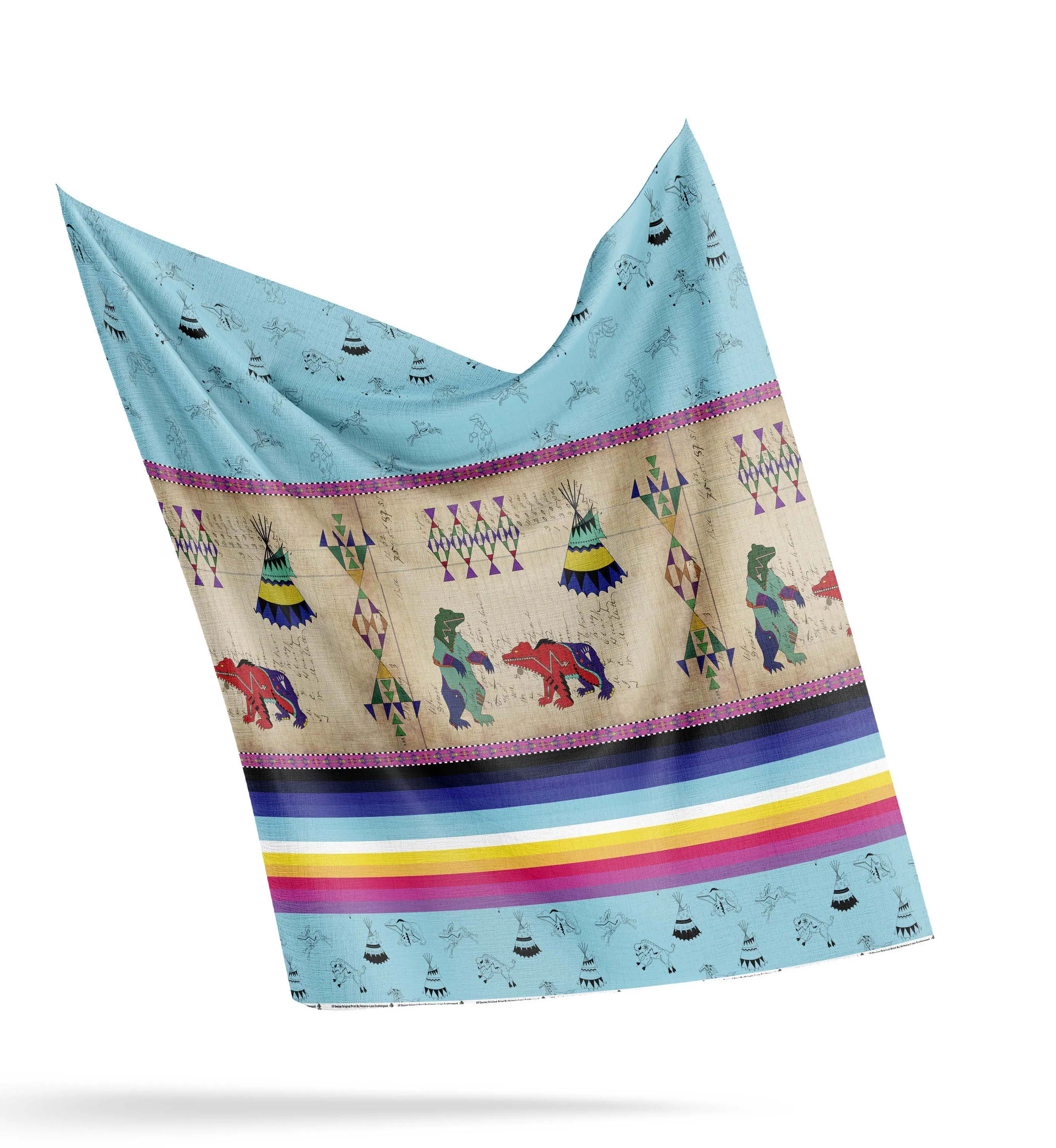 Ledger Bears Sky Satin Fabric By the Yard Pre Order