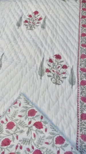 Lovely  Pink Buta With Cypress Leaf Single Quilt