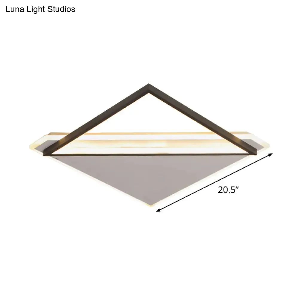 Minimalist Rhombus Flushmount LED Ceiling Light in Black-White, 16.5"/20.5" Wide