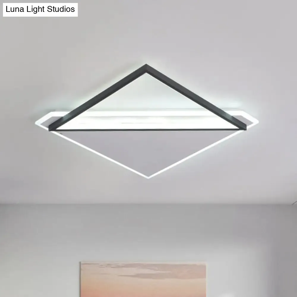 Minimalist Rhombus Flushmount LED Ceiling Light in Black-White, 16.5"/20.5" Wide
