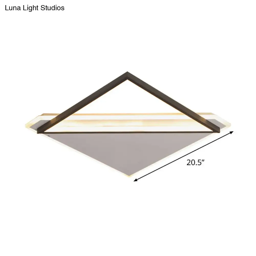 Minimalist Rhombus Flushmount LED Ceiling Light in Black-White, 16.5"/20.5" Wide