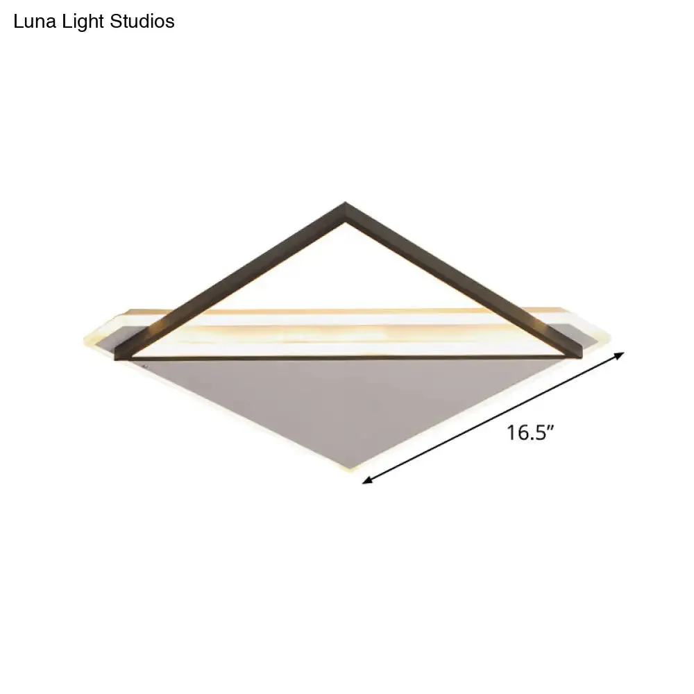Minimalist Rhombus Flushmount LED Ceiling Light in Black-White, 16.5"/20.5" Wide