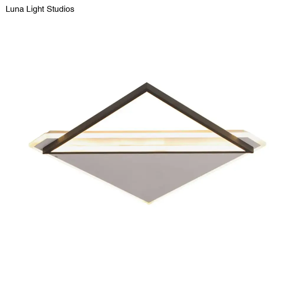 Minimalist Rhombus Flushmount LED Ceiling Light in Black-White, 16.5"/20.5" Wide