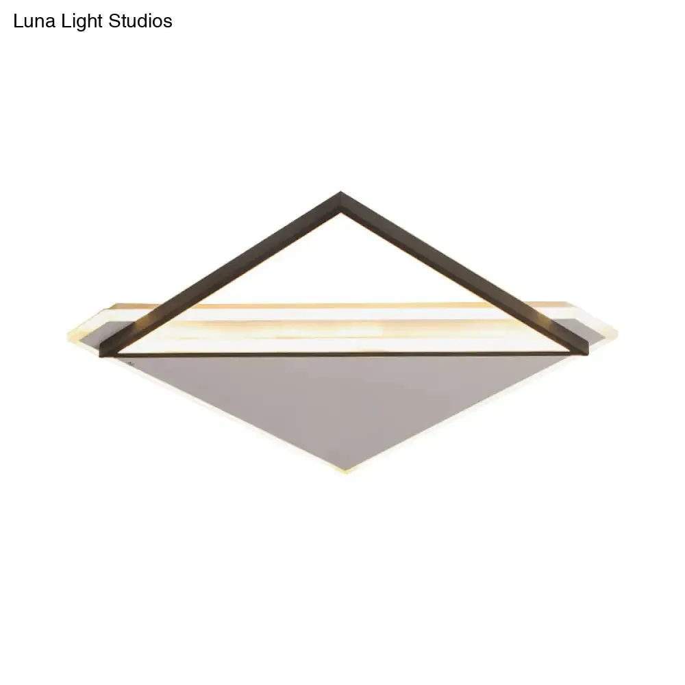 Minimalist Rhombus Flushmount LED Ceiling Light in Black-White, 16.5"/20.5" Wide